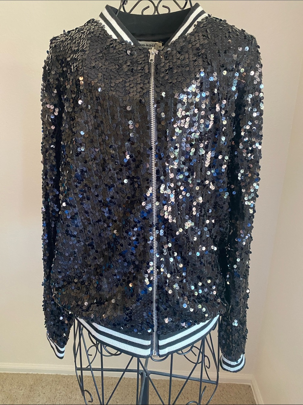 Sequin Bomber Jacket - Black& White striping.